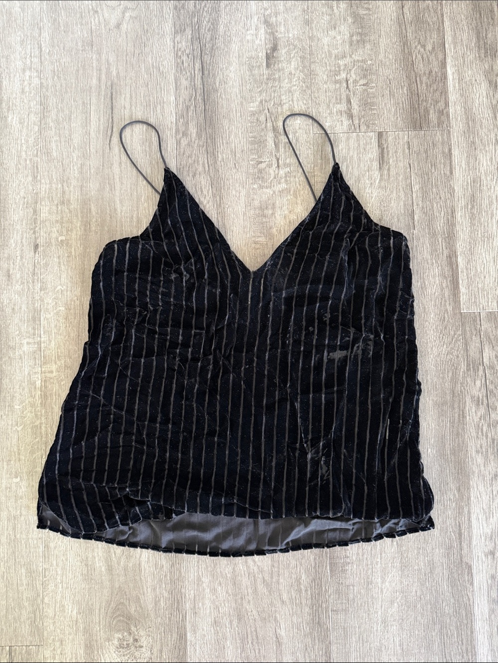 Cami NYC Black Velvet Pinstripe V-Neck Cami